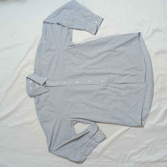 Van Heusen Grid Pattern Button Down Shirt, Color White/Blue Size 16 - Picture 1 of 14